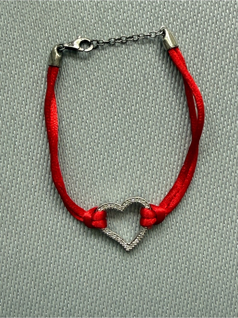Crystal open Heart Red Cord Bracelet sterling silver - 925